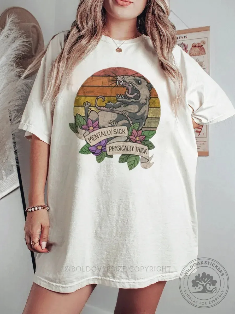 Mentally Sick Physically Thick Opossum Vintage Sunset Graphic T-Shirt