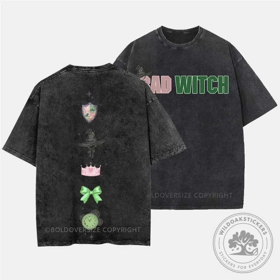 Bad Witch Vintage Washed Black Graphic T-Shirt for Women
